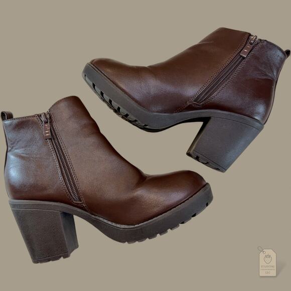 Top Moda Brown Platform Chelsea Boots Chunky Heel Size 7 Faux Leather Grunge - Picture 3 of 8